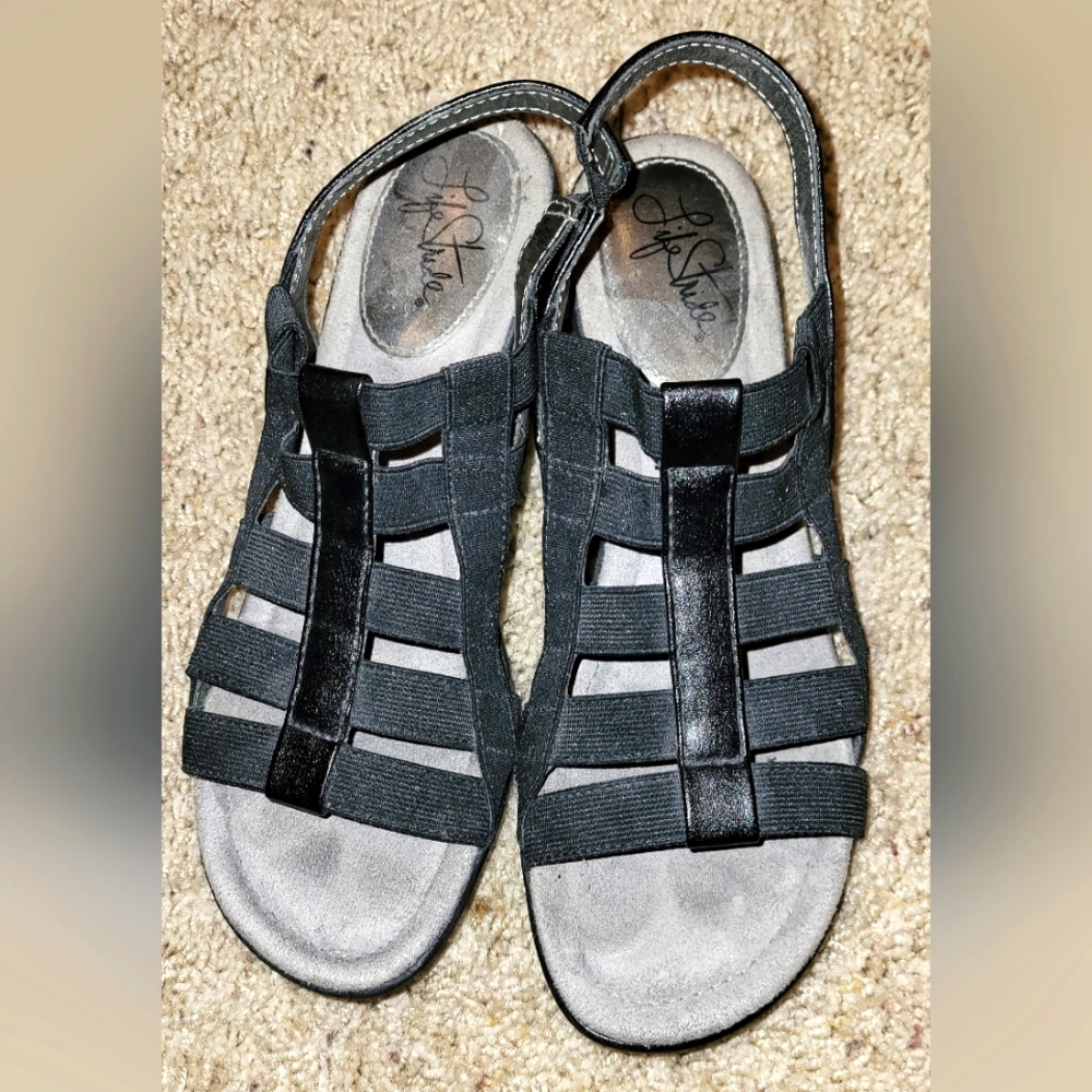 Life Stride Black Slingback Sandals size 6 1/2